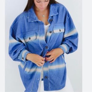 Free People Womens Printed Ruby Jacket in Deep Sea Combo Shacket Size small